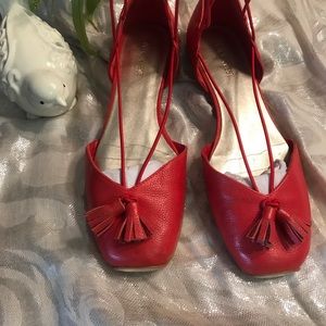 Red Leather Strappy Flat Shoe